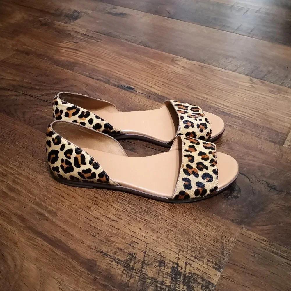 J. Crew Morgan Leopard Calf Hair Peep-toe Flats Size 6